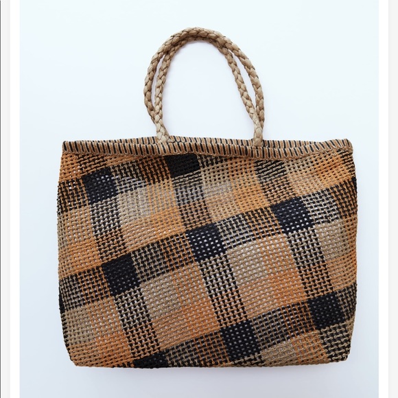 PLAID WOVEN TOTE BAG - Picture 2 of 8